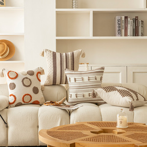 หมอนอิงขนแกะสีน้ำตาลทรงสี่เหลี่ยมลายทางเรขาคณิตสำหรับตกแต่งห้องนั่งเล่นห้องนอนโซฟา - Product Image 3