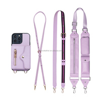 Étui de téléphone portable en cuir véritable avec anneau et cordon de cou pour iPhone 14