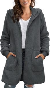 Veste Sherpa ample vintage pour femmes, cardigan long, pulls en molleton duveteux, fausse fourrure, manteaux de maternité grande taille - Product Image 4