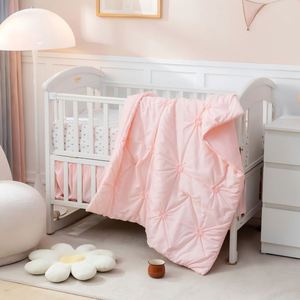 Pinch Pleat <b>Baby</b> Crib Bedding Set 3PCs Boho Crib <b>Comforter</b> Set Pink Include Quilted <b>Comforter</b> Crib Skirt and Sheet - Product Image 4