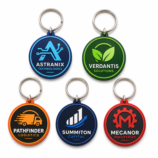 Wholesale Custom Round Soft PVC Company Logo Keychain 2D 3D Rubber Key Ring Promotional Business Gift