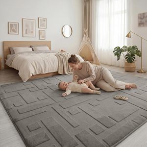 Alfombra de Pelo Largo de Imitación de Piel de Conejo, Suave, Antideslizante, para Sala de Estar, Alfombra de Juego para Niños, Alfombra de Espuma Viscoelástica para Bebés - Product Image 2