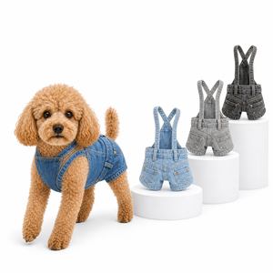 Salopette en jean pour chien, couleur unie, gilet ajustable, style décontracté pour petits chiens, toutes saisons, lavage à la main - Product Image 1