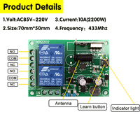 433 Mhz universel sans fil télécommande AC110V 220V 2CH relais Module récepteur 2B émetteur pour porte de Garage porte moteur lumière
