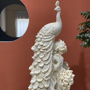 Estatua de Pavo Real Tallada a Mano en Mármol Blanco <span class=keywords><strong>para</strong></span> Decoración de Jardín y Parque al Aire Libre - Product Image 1
