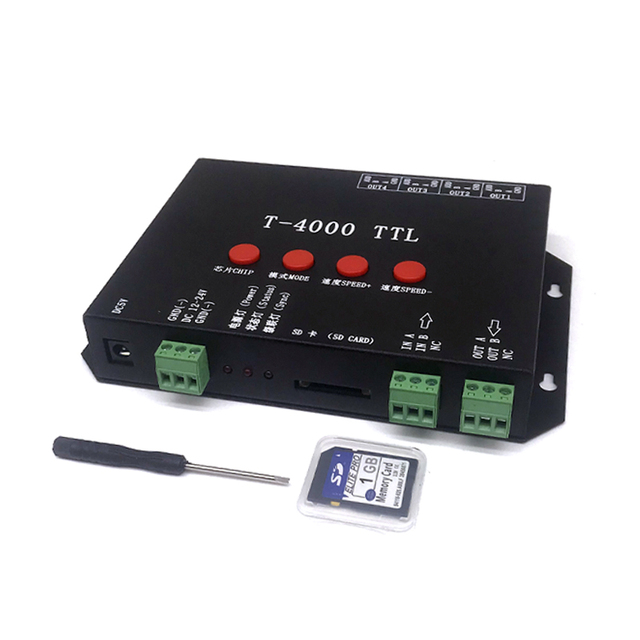 T-4000 TLL LED RGB Programmable Controllers with SD Card for Sk6812 WS2812B WS2811 WS2801 LP6803 Led Digital Pixel Strips Dimmer