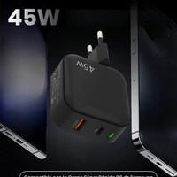 Chargeur rapide double port 45W PD QC3.0, chargeur mural USB Type-C, prise EU/UK, adaptateur de voyage portable pour téléphone, ordinateur portable, appareil photo