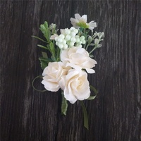 A-1459 Boutonnière de mariage et corsage de poignet en rose artificielle blanche