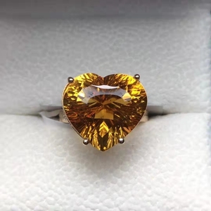SGARIT Romantic Heart Jewelry 4.46g 18k Gold 11.75ct Natural <strong>Citrine</strong> Diamond Gemstone Ring Bridal Wedding <strong>Jewellery</strong> - Product Image 2