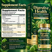 Gummies de soutien digestif avec Inuline, Probiotiques, Amylase, Protéase, Lipase, Cellulase, Formule active 580mg, Approvisionnement en vrac