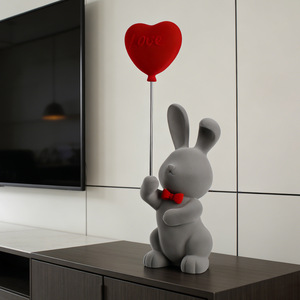 Nordic Style Flocked Rabbit Resin Ornament Gray Red Heart <b>Balloon</b> Home <b>Decoration</b> Living Room TV Cabinet Craft Artistic <b>Decor</b> - Product Image 1