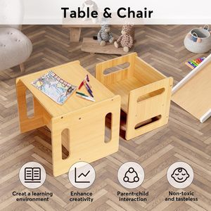 Montessori Weaning Natural Bamboo Small Desk Chair Toddler Activity <strong>Old</strong> Kids Dinner Reading Playing Toys Kids Table Chair Set - Product Image 2