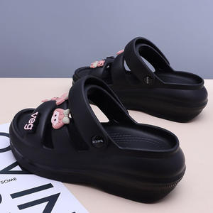 Sandales à plateforme Chunky pour femmes Cherry Girl, noir, rose, vert clair, beige, talon de 3 cm, chaussures Crocs décontractées quatre saisons - Product Image 1