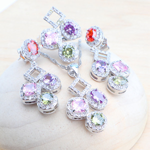 925 argent Sterling bleu topaze ensembles de bijoux pour femmes mariage blanc Zircon pierres de mariée boucles d'oreilles anneau pendentif collier ensemble - Product Image 2