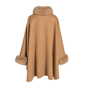 Jxwatcher Ladies Design Double Face Wool <strong>Cape</strong> Cloak <strong>Coat</strong> with Fur Wholesale Brown Ladies Real Fox Fur Trim Cashmere <strong>Cape</strong> <strong>Women</strong> - Product Image 2