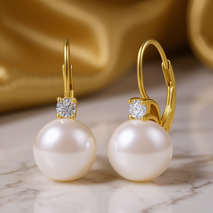 Pendientes de Perlas Cultivadas en Oro Blanco E3413, Forma Redonda AAA, Engaste de Garra, Joyería Clásica de Boda para Mujer - Product Image 2
