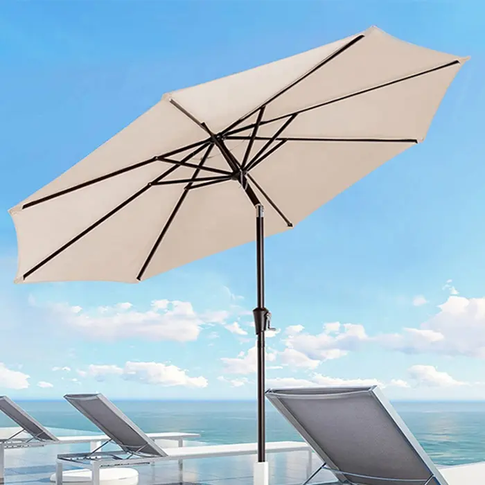 Patio Umbrellas 2.7m Garden Parasol Umbrella with Winding Crank and Tilt Function Outdoor Beach Sun Shade 50+ UV Protection