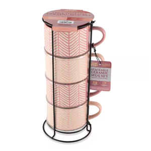Ensemble de 4 tasses en céramique rose élégant, design empilable, qualité alimentaire, pour café et thé, cadeaux d'affaires, retraite, vente en gros - Product Image 6