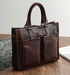 Sac à bandoulière pour ordinateur portable en cuir véritable de luxe multifonctionnel grande capacité, sac à main d'affaires pour hommes, sac de voyage - Product Image 1
