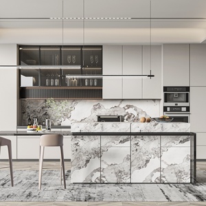 Ensemble d'armoires de cuisine de luxe en bois de pin massif écologique multifonctionnel de haute qualité moderne personnalisé vert olive - Product Image 1