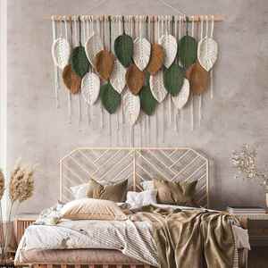 Handmade Bohemian Style Decorative Tapestry Handcrafted Cotton Rope Weaving Irregular <b>Leaves</b> <b>Wall</b> Hanging <b>Decor</b> - Product Image 3