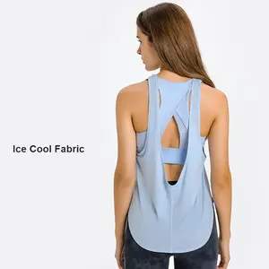 Women's Summer Fitness Tops 2 in 1 Combination Bra Built in Ultra Thin Ice Cool Breathable Quick Dry Workout Gym Yoga Tank Tops