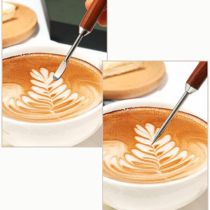 Stylo de décoration de café en acier inoxydable en gros, avec manche en bois, aiguille à latte art, accessoires d'outils de barista pour le modelage - Product Image 3