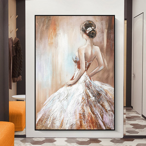 Décor de salon de luxe peint à la main à l'huile fille dos Figure Texture tenture murale pour entrées et chambres - Product Image 1