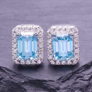 Pendientes Certificados de 1 Quilate con Corte Esmeralda Azul, Joyería de Siliconita VS - Product Image 1