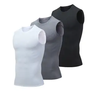 Gilet de sport pour hommes basket-ball fitness chemise débardeur couleur unie compression sans manches