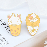 Broche en émail mignonne Thème Boba Milk Tea, Chat Animal de Dessin Animé, Bubble Tea, Crème Glacée, Gaufre aux Œufs, pour Sac, Revers, Badge, Bijou, Cadeau