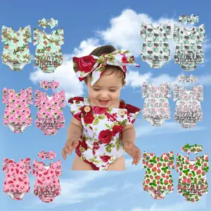 Yiwu Yiyuan Garment clothes for infant girls romper summer knitted baby romper ruffle bum baby girl romper strawberry clothes