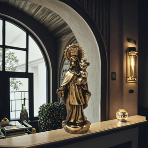 Figura de Resina de Jesús y María con el Niño, Escultura de la Virgen con el Niño, Decoración para el Hogar Católico, Acabado Bronce, Fundición en Frío - Product Image 1