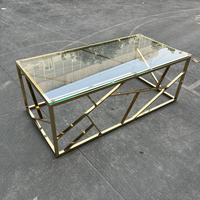 Meubles de table basse en verre rectangle de salon en acier inoxydable de haute couture en or ou en argent