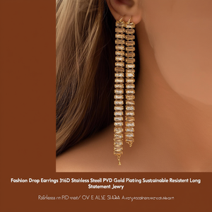 ต่างหูแฟชั่นทรงหยดน้ำ สแตนเลสสตีล 316L ชุบทอง PVD ทนทาน สวยงาม โดดเด่น - Product Image 3