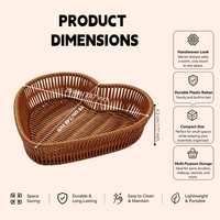 Lot de 4 paniers en rotin imitation tressé à la main en forme de cœur, plateau organisateur de bureau polyvalent pour collations, cosmétiques, décoration de mariage