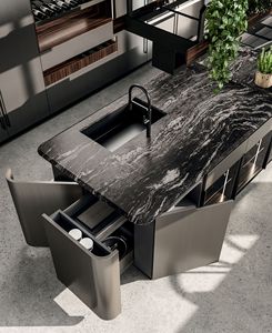 Mueble de Cocina Moderno de Acero Inoxidable con Puerta de Vidrio y Diseño de Isla Integrada para Hogar Contemporáneo - Product Image 4