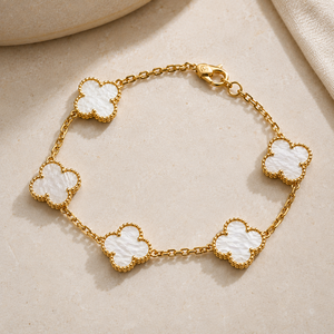 <span class=keywords><strong>Bracciale</strong></span> in Acciaio Inossidabile Placcato Oro con Madreperla a Forma di Quadrifoglio per Donne - Product Image 2