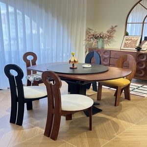 French Retro-style Full <b>Solid</b> <b>Wood</b> Round Dining <b>Table</b>, Black Modern Design, Suitable for Small Family Apartments and Hotels. - Product Image 5
