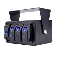 Boîtier d'interrupteurs à bascule marine 3 modules avec rétroéclairage LED bleu, interrupteur marche/arrêt 12V, panneau de commande avec voltmètre numérique USB PD QC3.0 pour bateau et camping-car