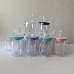 Bicchieri in Plastica a Doppia Parete da 15oz/17oz con Manico, Pre-Forati, Trasparenti, con Coperchi Colorati - Vendita all'Ingrosso - Product Image 6