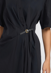 Women's <b>Black</b> Short Sleeve Shirt <b>Dress</b> <b>With</b> Belt Minimalist Style <b>Button</b> Closure Summer Wear Solid Color Woven Fabric - Product Image 6