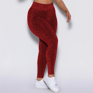 Leggings de yoga sans couture taille haute pour <span class=keywords><strong>femme</strong></span>, brillants, extensibles, compressifs, avec effet froncé au dos, séchage rapide, en Spandex pailleté - Product Image 2