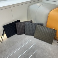 Dompet Kartu Kulit Asli Anyaman Berkualitas Tinggi Kustom, Dompet Koin Unisex, Tas Amplop Genggam Bisnis, Tas Tangan Vintage