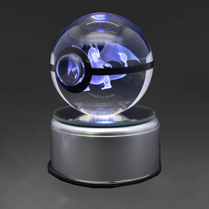 Bulk Custom 3D Figure BALL 80MM 3D Laser Engraving LED Light Rotate Base Glass Crystal NIGHT Ball Set for Children's Gift