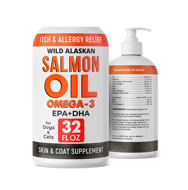 OEM minyak Salmon Liar murni, untuk anjing kucing Omega 3 Minyak Ikan Salmon Liar murni untuk kesehatan kulit