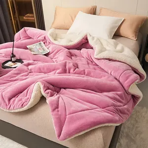 Hot Selling Double Layers 100%Polyester Soliad Plain Super Soft Warm Throw Flannel Fleece Sherpa Blanket