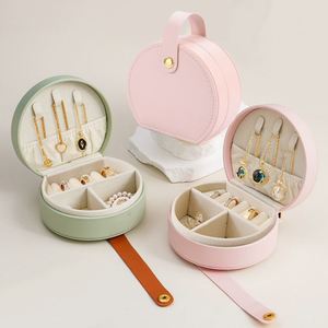 Mini Half Round Travel Jewelry <b>Box</b> Portable PU Leather Jewelry Organizer Necklace <b>Earring</b> Ring Storage Case - Product Image 4