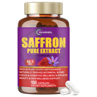 Complément en capsules d'extrait pur de safran à marque privée OEM pour le bien-être cognitif des adultes, riche en antioxydants végétaux, faible en sucre