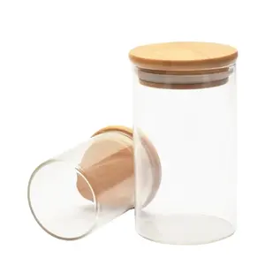 Glass Storage Jars with Bamboo Lid Spice Jars 1oz -18oz Airtight Seal Natural Wooden Lid For Your Oui Yogurt